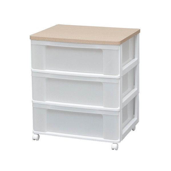W653P ホワイト/フレンチオーク ウッドトップチェスト 3段 幅63.2cm 完成品 メーカー直送
