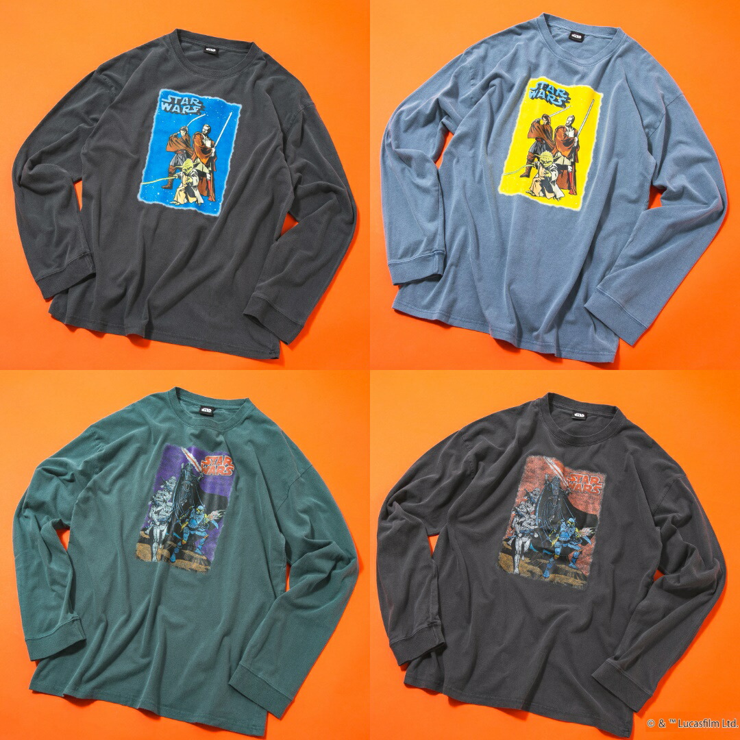【STAR WARS/スター・ウォーズ】パウダーブリーチ加工 ビッグ シルエット ロンT ドロップショルダー オーバーサイズ ヴィンテージ加工