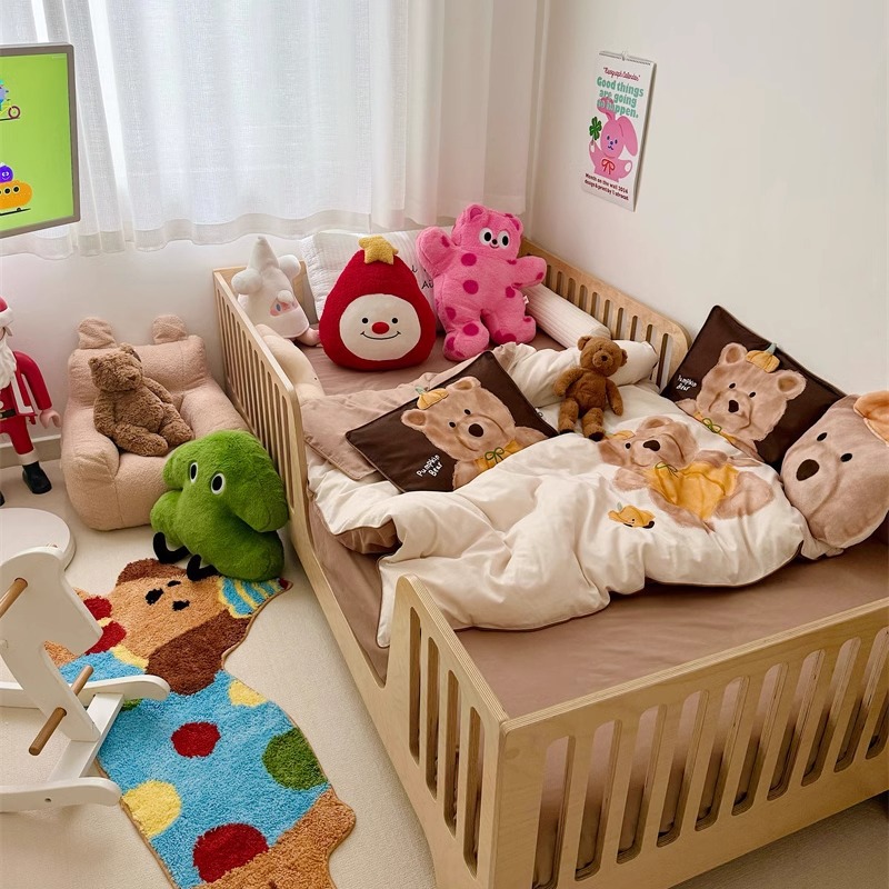 秋冬 子供用 クリスマス クマ 綿 掛け布団カバー 単品 100番手 純綿 起毛 幼稚園 あったか 小さめ 掛け布団 寝具