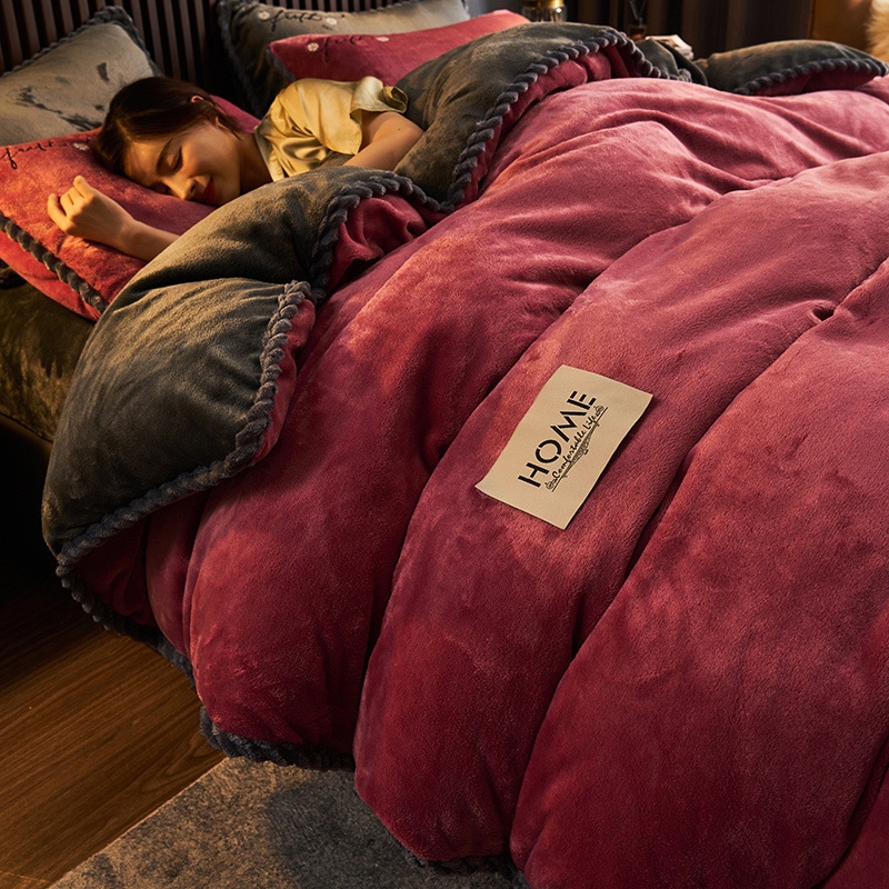 新商品ライブミルクベルベット4点セット増厚ウィンターコーラルベルベットベッドシーツシングルとダブル両面ベルベットシングルキルトカバー 5,373円