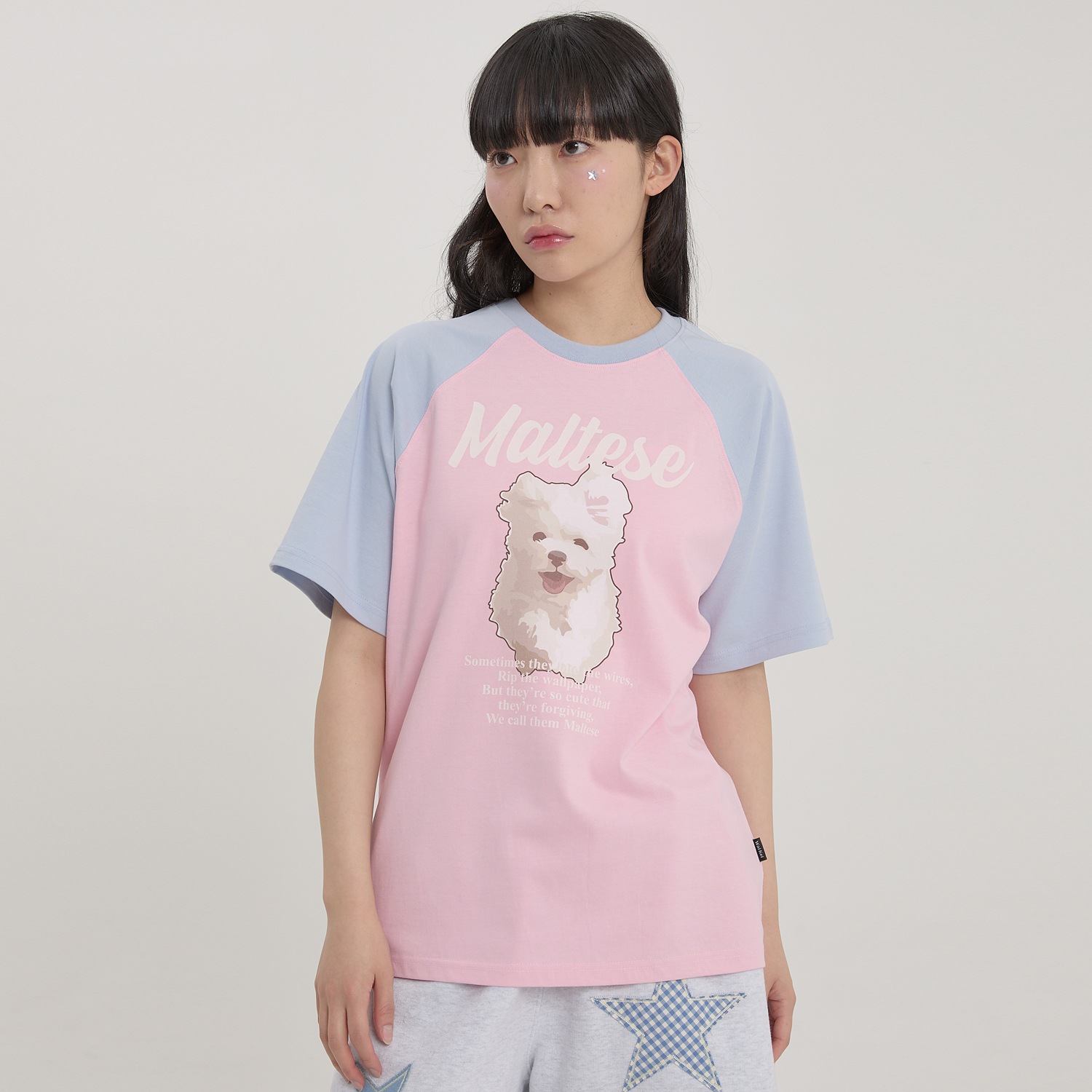 GOOREUM Illustration Raglan Half Sleeve T-shirt PINK