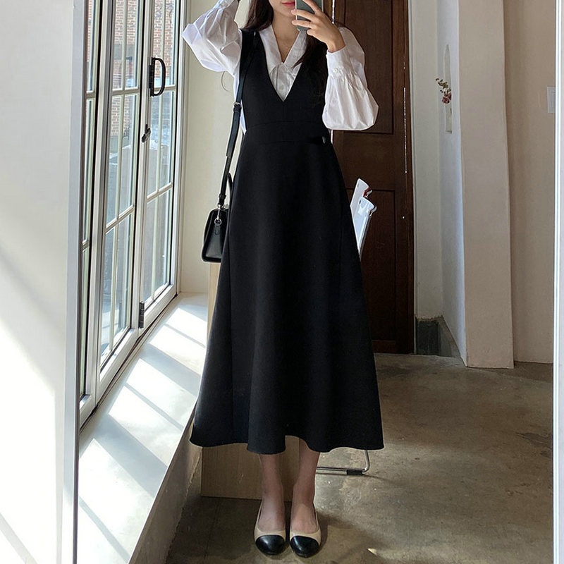 ワンピース レディース ジャンスカ きれいめ 個性的 春服 夏服 秋服 冬服 ノースリーブ インスタ映え モテ 流行 トレンド 体型カバー 細見え 普段使い デイリー 無地 ブラック ベーシック シン