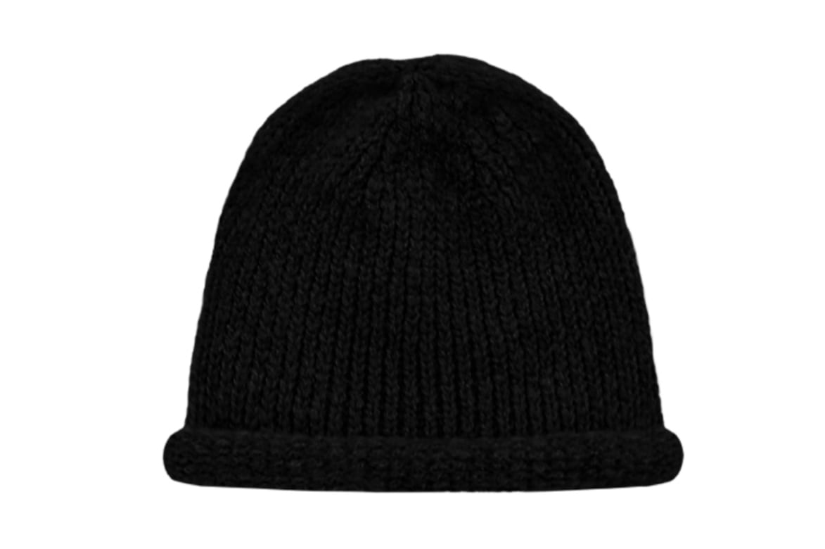 【TREEMINGBIRD】 ROLLED-UP LEATHER PATCH BEANIE : BLACK