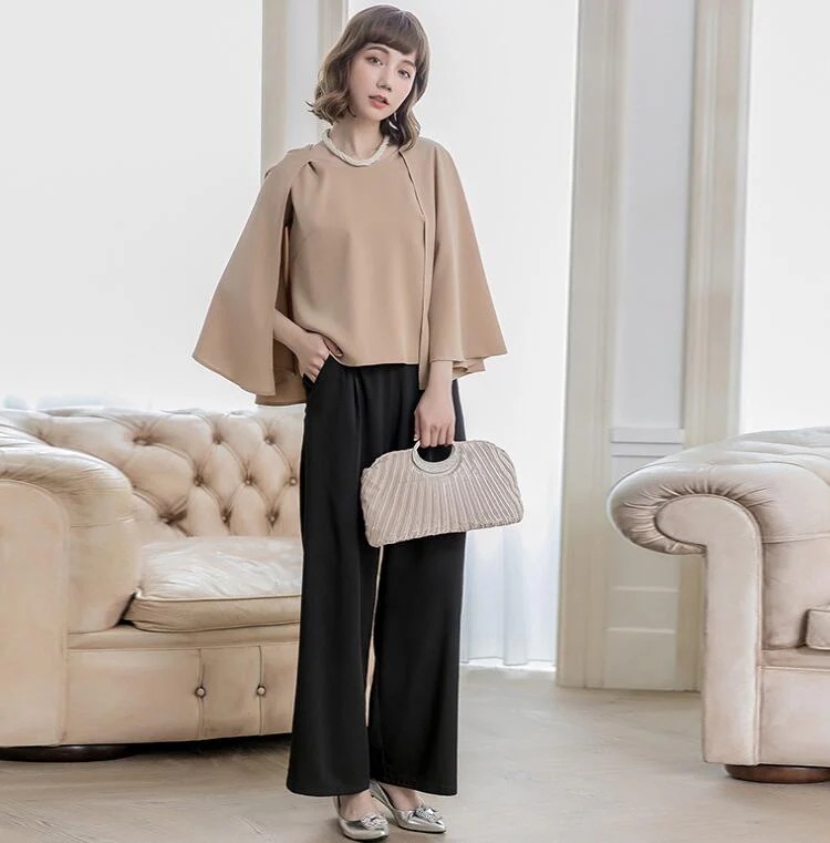 【急速出荷!】セットアップ レディース パンツスーツ ワイドパンツ フォーマルスーツ セレモニースーツ 2点セット 洗える ウエストリボン ウエスト パンツセット スーツ フォーマル 体型カバー 体型