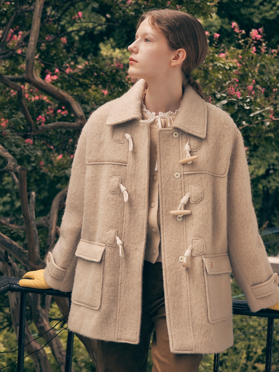 HAIRY DUFFLE HALF COAT BEIGE