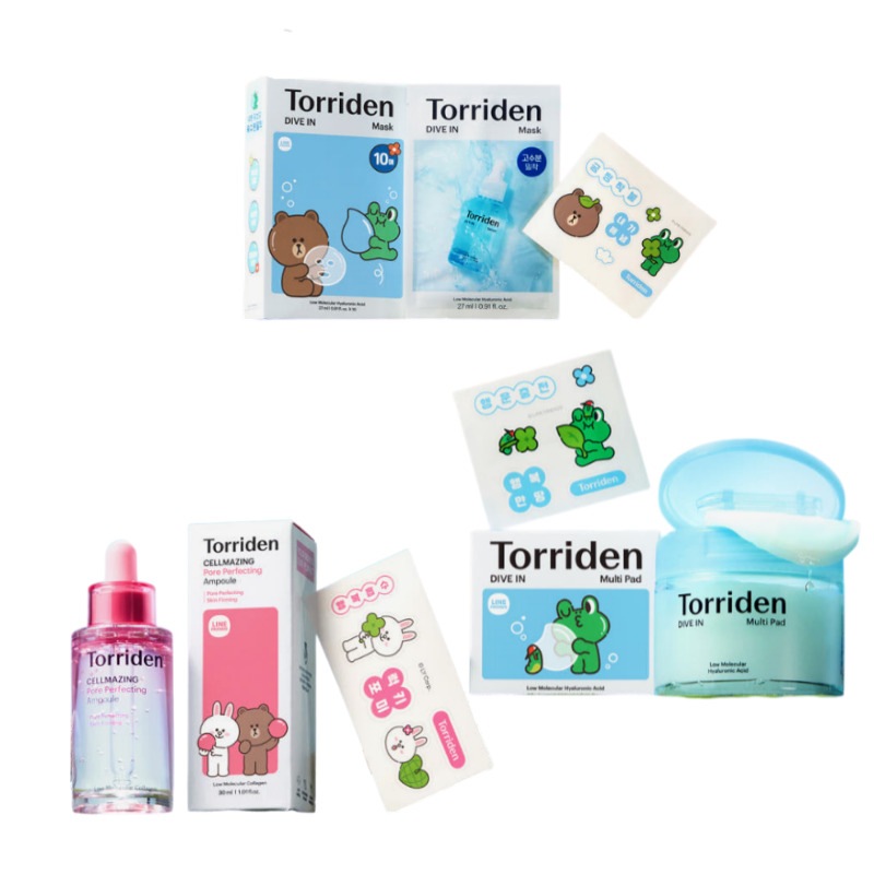 【LINE FRIENDSコラボ】TORRIDEN ダイブイン マスク10枚＋マルチパッド80枚＋ポア＆ハリアンプル30ml / 韓国コスメ セット 7,500円