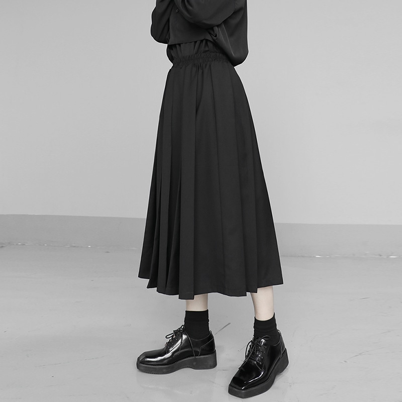 レディーススカート春夏新作ブラックカジュアルスカートオールマッチシンプルレディースプリーツスカートブラックレトロファッションパーソナリティ新作レディーススカート