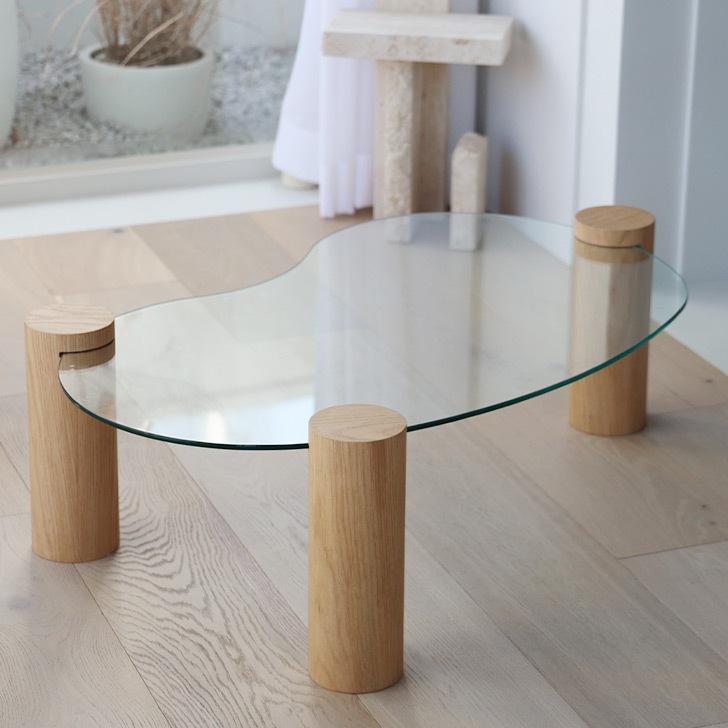 LOFT8 ビーンズテーブル オーク 強化ガラス 幅100cm 奥行き63cm 高さ35cm 3タイプ（ブークレ/オーク/ウォールナット）