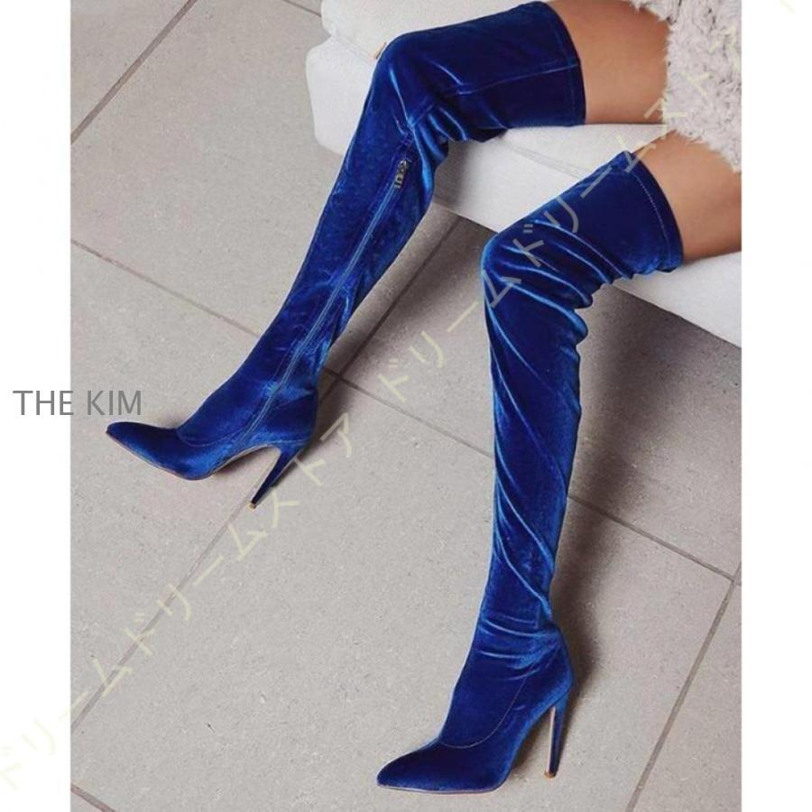サイハイブーツ ニーハイブーツ ストレッチ ポインテッドトゥ 痛くない ロングブーツ レディース ハイヒール ピンヒール 大きいサイズ 小さいサイズ
