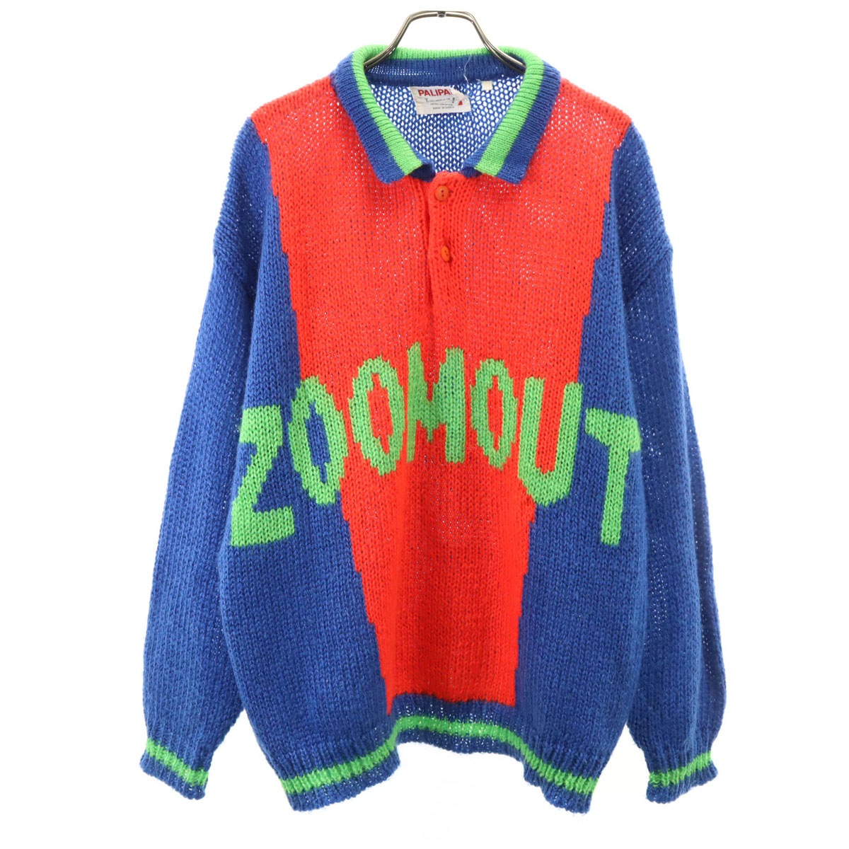 PALIPALI 70s 80s ヴィンテージ ZOOMONT 長袖 ポロ ニット F ブルー セーター レディース 古着