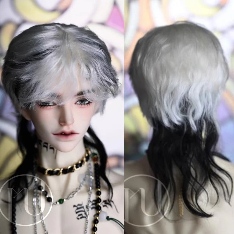 BJD 1/3 1/4 ドールウィッグ モヘア 黒白配色 ウルフ スタイルあり SD/小顔SD/MSDサイズ球体関節人形用ウィッグ