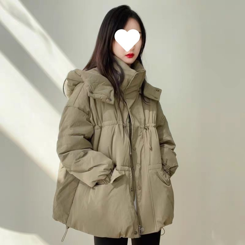 冬のダウンジャケット女性のための 2025 冬の新しいシルエットフード付き巾着肥厚緩い暖かいファッションジャケットを暖かく保つ