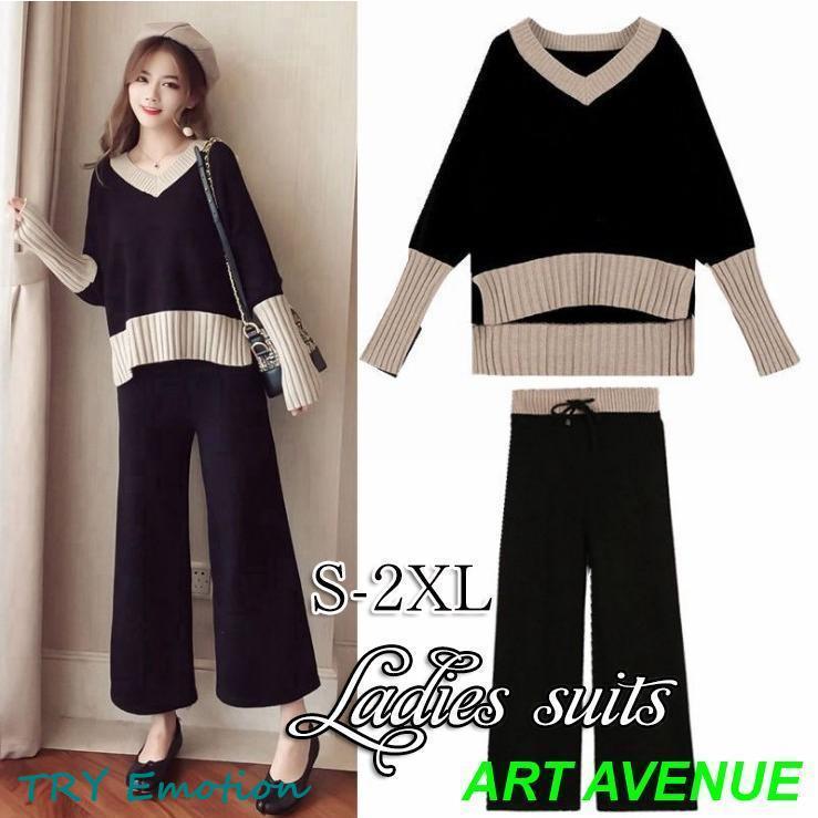 セットアップ レディース ニット ワイドパンツ セーター 春 トップス 秋 冬 ハイウエスト ウエストゴム おしゃれ 長袖 卒業式 服 母 通勤 OL 3点セット