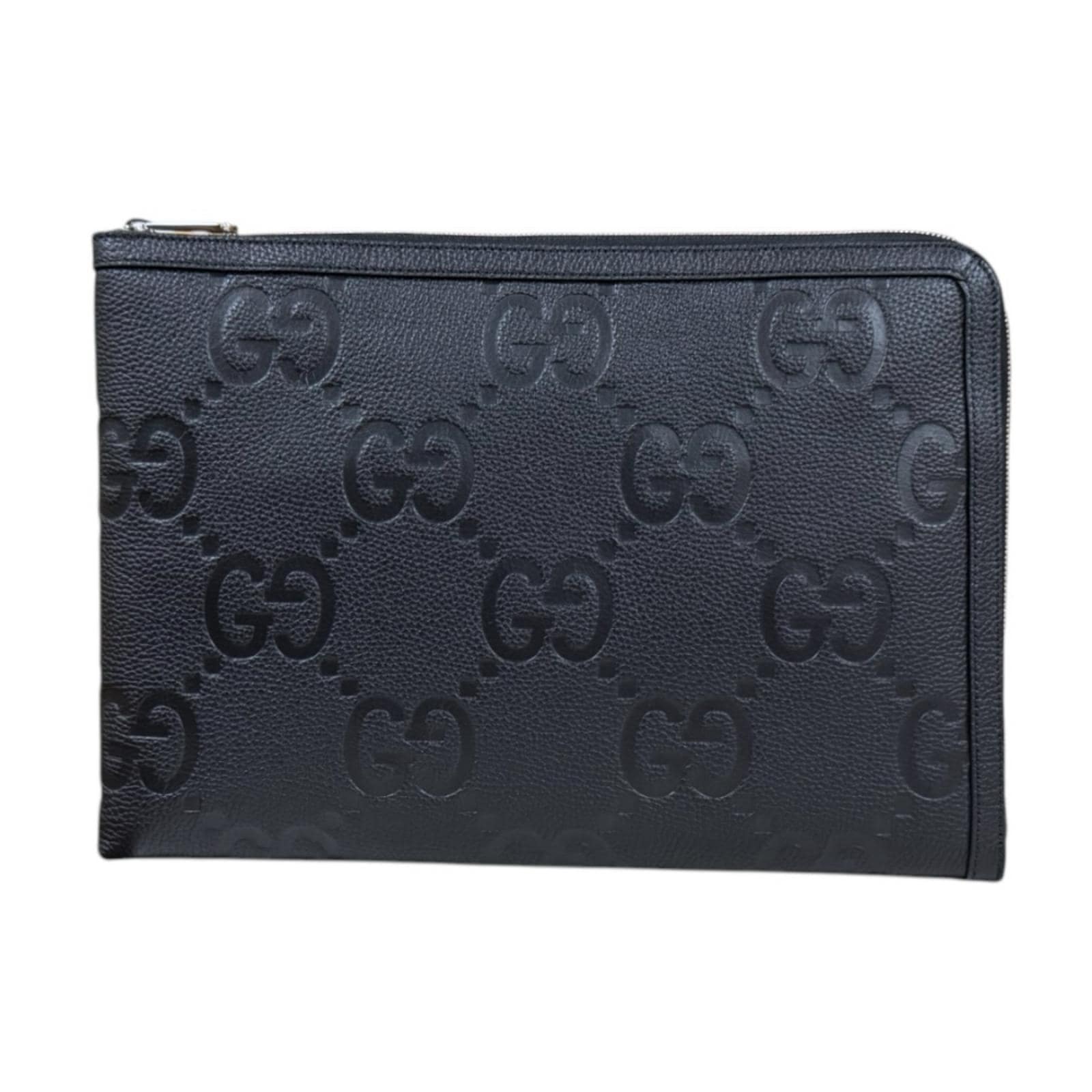 グッチ ミディアムトラベルドキュメントケース ジャンボGG クラッチバッグ レザー 792262 ブラック GUCCI 中古 美品