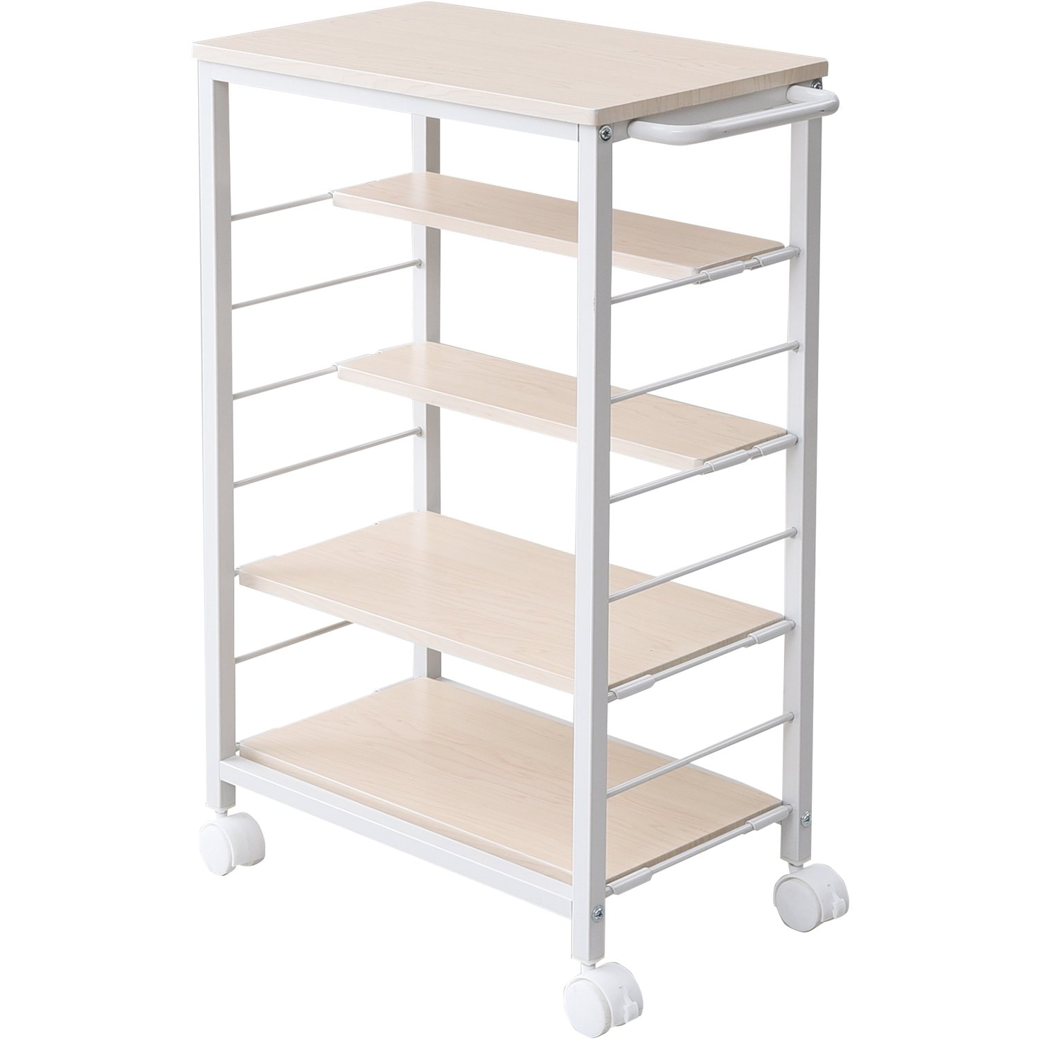 山善(YAMAZEN) キッチンワゴン 全体耐荷重66kg 幅30×奥行50(56)×高さ85cm 5段 棚板かんたん高さ調節 取っ手 ストッパー付きキャスター 組立品