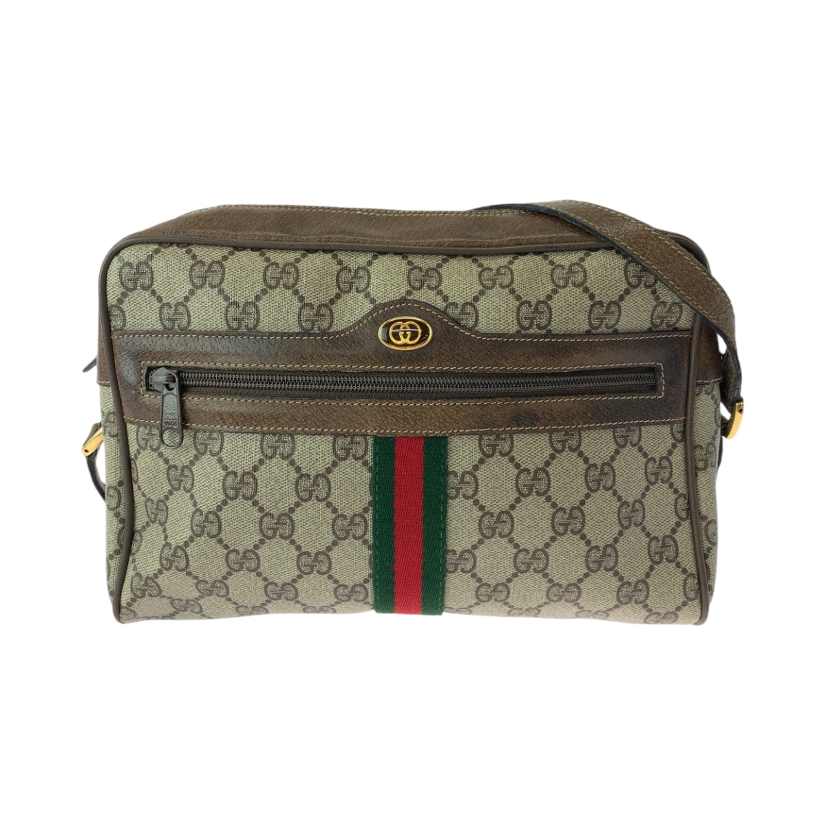 ヴィンテージ オールドグッチ シェリーライン ベージュ ブラウン ゴールド金具 GGスプリームキャンバス 14 02 005 ショルダーバッグ ポシェット レディース 409734