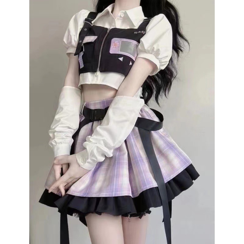 【激安本日限定】コスプレドレス夏白シャツショートベストトップ+スカートチュチュスカートjk制服ガールスーツスカート