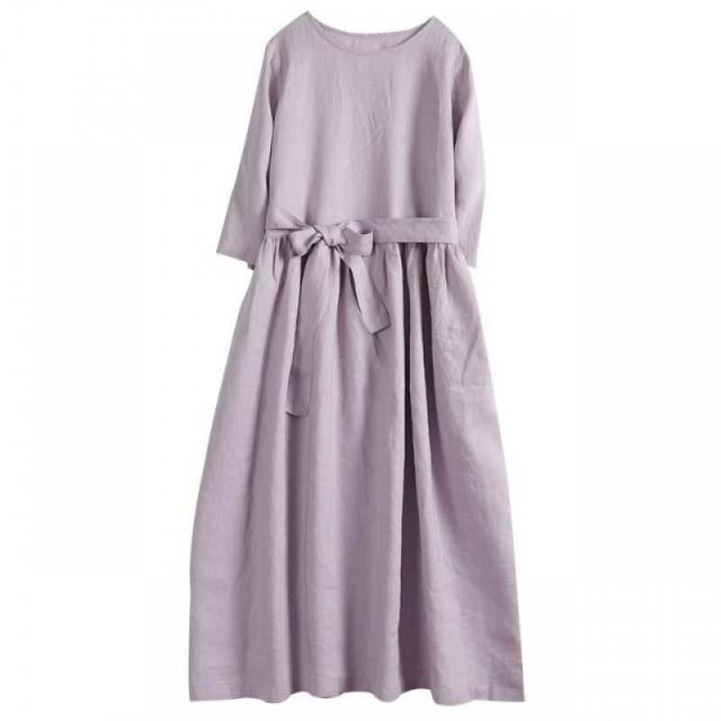 リネンワンピース 春 きれいめ ロング 半袖 フレア ゆったり 体型カバー カジュアル 大人 上品