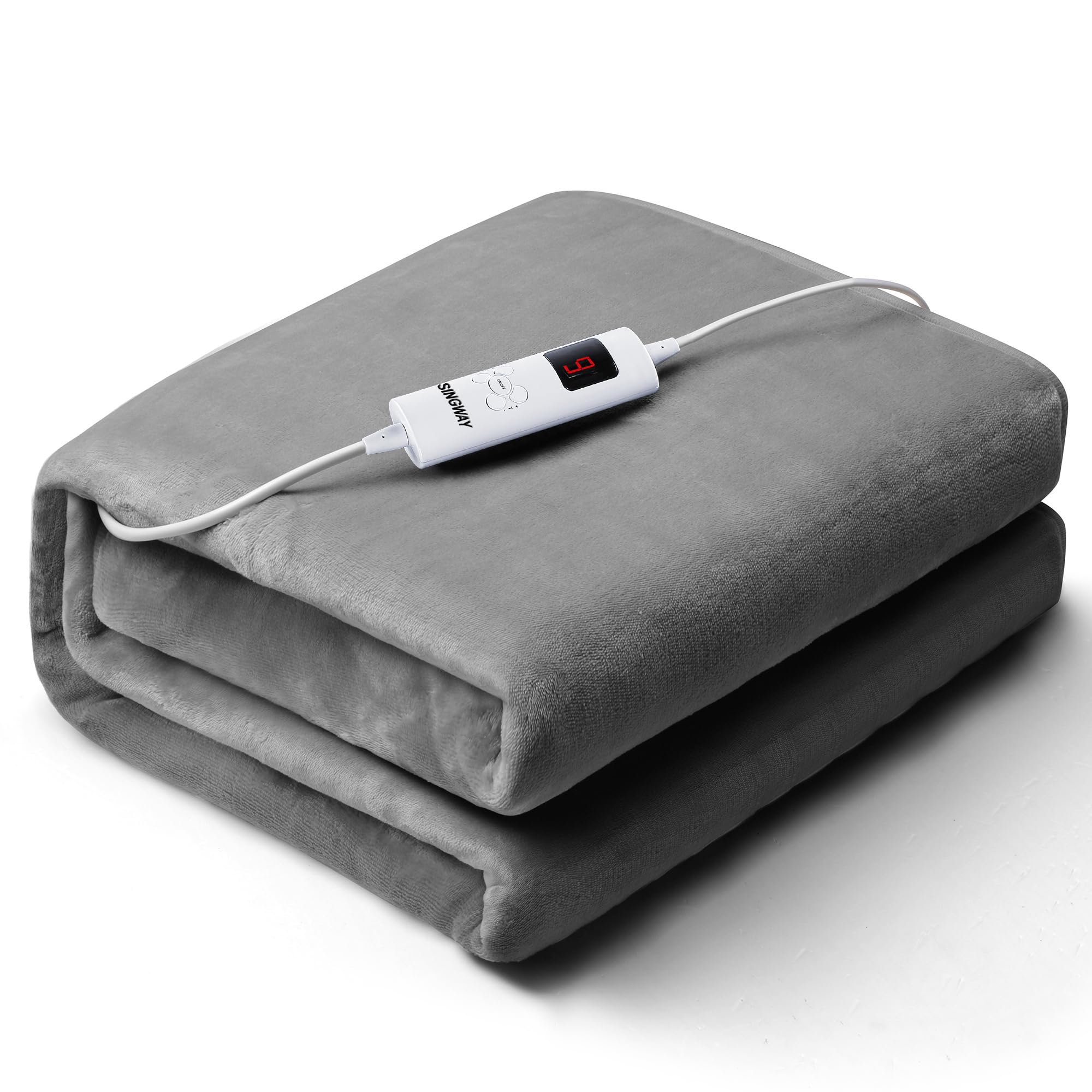singway 電気毛布敷き 洗える 1-9時間タイマー 6段温度調節 160X80cm 電気敷き毛布 シングル 漏電保護 敷毛布 ダニ退治 防寒対策 暖房器具 ギフト ふわふわ 省エネ グレー