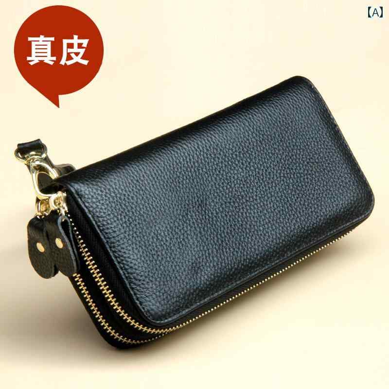 長財布 メンズ レディース ラウンドファスナー ダブルファスナー レザー 革 カードホルダー 大容量 シンプル 携帯電話 収納 ブラック イエロー グリーン