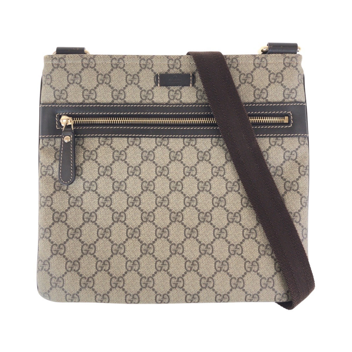 美品 ブラウン グレー ゴールド金具 GGスプリームキャンバス/レザー 295257 ショルダーバッグ ポシェット レディース 500331