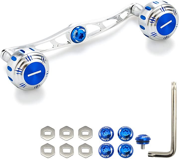 130mm ベイト リール ハンドル 70航空アルミ製 シマノ ダイワ アブガルシア 通用 ベイトリール(シルバー/ブルー(ノブ)＆シルバー(ハンドル))