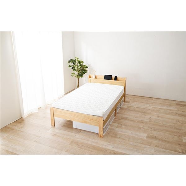 頑丈 すのこベッド セミダブル ボンネルコイルマットレス付き 約幅120.5x奥行211.5x高さ72cm プレーンナチュラル 組立品 コンセント付き