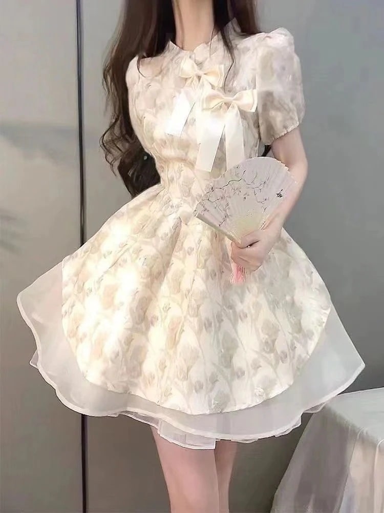 ロリータ コスプレ 春夏 新作 中国風 ワンピース 着痩せ ポンポンスカート