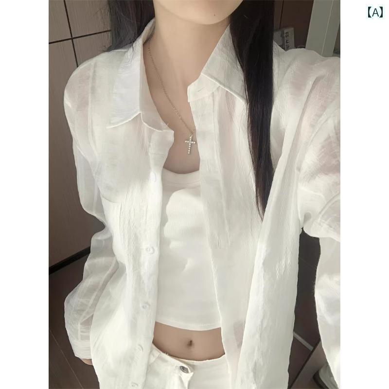 レディース　　シャツ　トップス フランス ANHK ホワイト 日焼け防止 シャツ レディース 春夏 リネンシャツ 高級 綿 麻 トップス