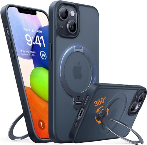 【カチッ！2024新開発・安定性】 iPhone 14/13 用ケース「ゼンマイ式スタンド」縦横両対応 リング マグネット搭載 MagSafe対応 ワイヤレス充電対応 米軍MIL規格耐衝撃 指紋防止