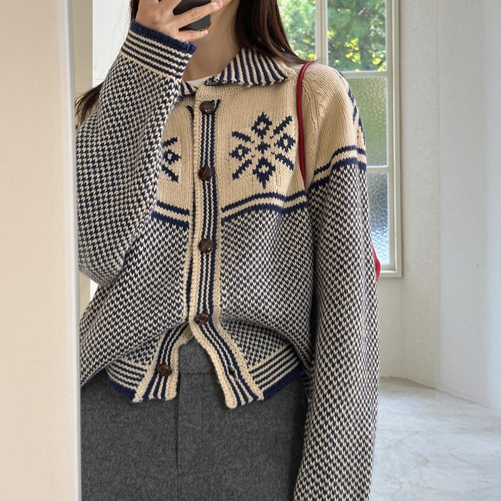 ドリームズウールヴィンテージノルディックドトムニットカーディガン