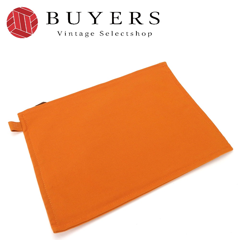 中古 エルメス ボラボラ ポーチ GM キャンバス オレンジ ファスナー バッグインバッグ 小物 クラッチ 普段使い レディース 女性 HERMES Pouch Orange Canvas Bag