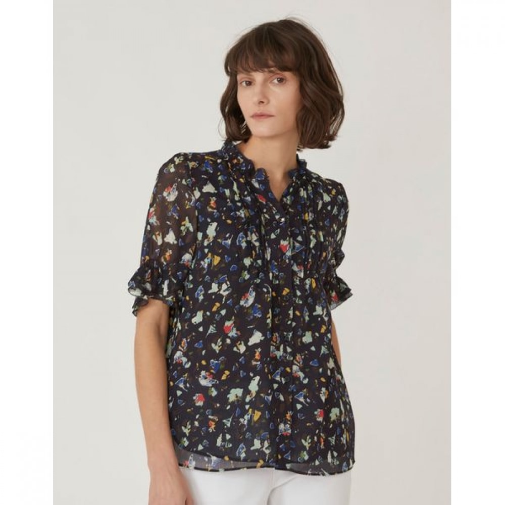 [オリビア・ローレン] オールオーバープリントピンタックブラウス_VOCNSYM5131