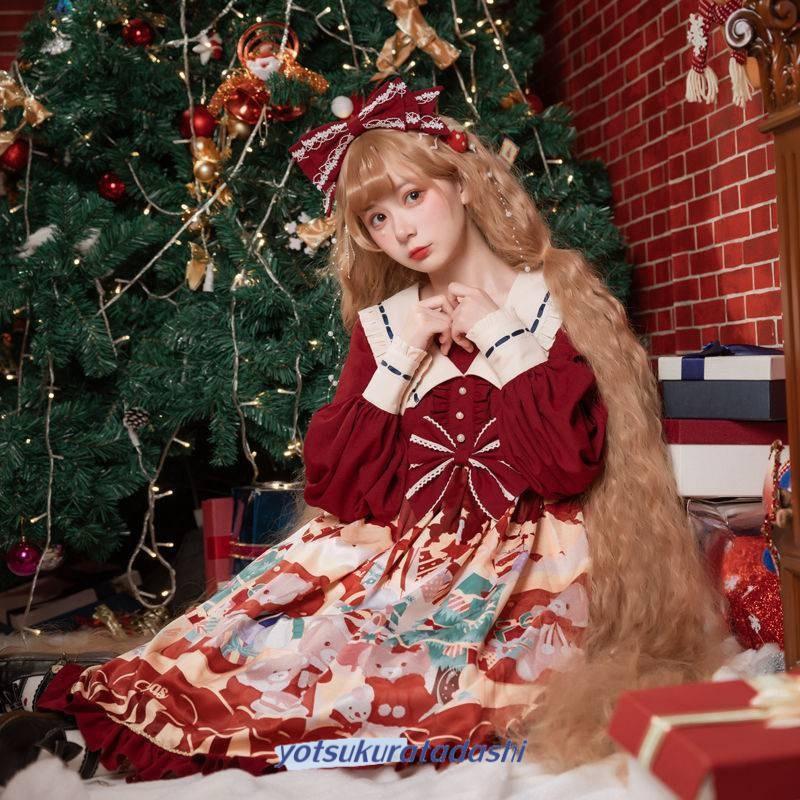 【新品販売 】ワンピース 服 プリンセススカート レディーズ 洋服 クリスマス クマ かわいい 森ガール 長袖 女装 ゴシック ワンピース ジャンパースカート