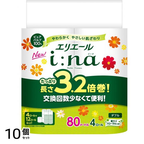 i:na(イーナ) トイレットティシュー 3.2倍巻 ダブル 4ロール入 10個セット