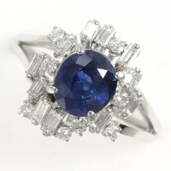 PT900 プラチナ リング 18号 サファイア 1.85 ダイヤ 0.50 ダイヤ 0.17 中古