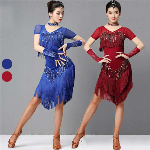 【新品】社交ダンス モダンラテンダンス レディース フリンジタイプ ダンスドレス ワンピース ラテンダンス衣装 ダンス発表会 ショルダードレス