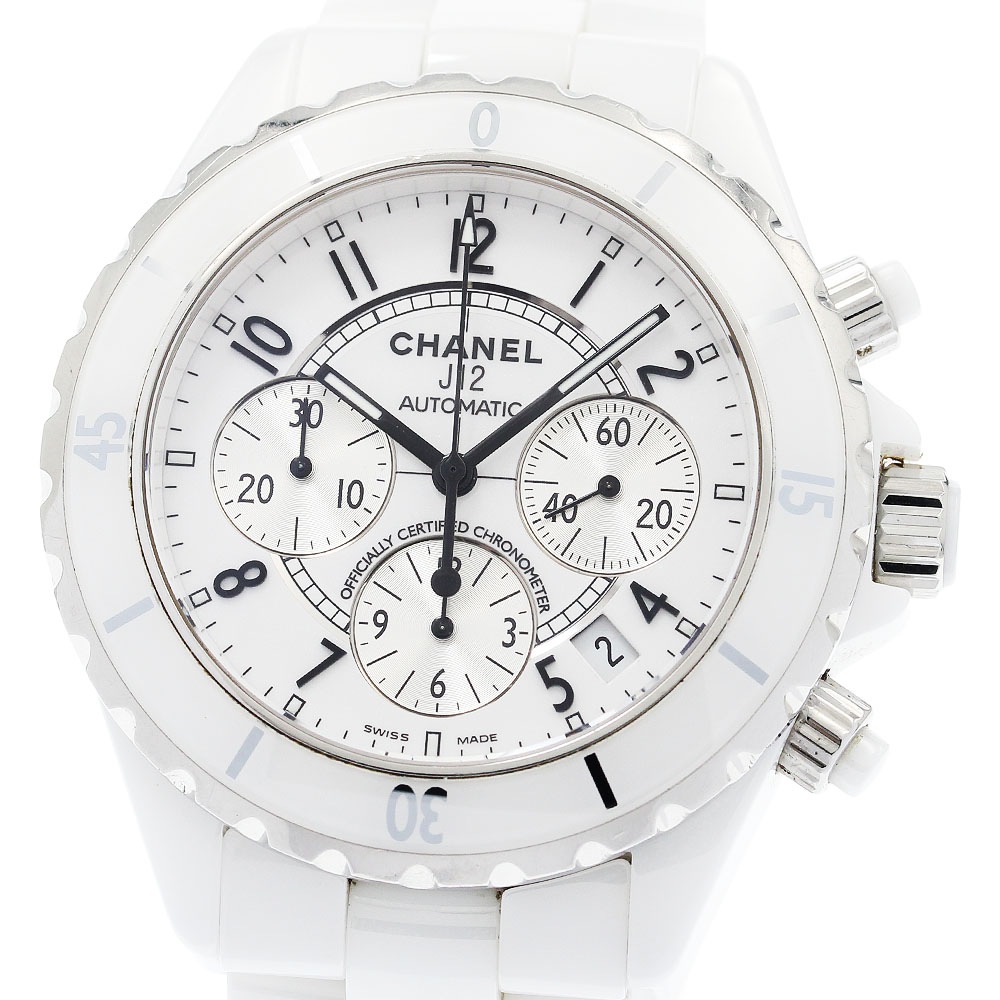 シャネル CHANEL H1007 J12 白セラミック デイト クロノグラフ 自動巻き メンズ _933990【中古】