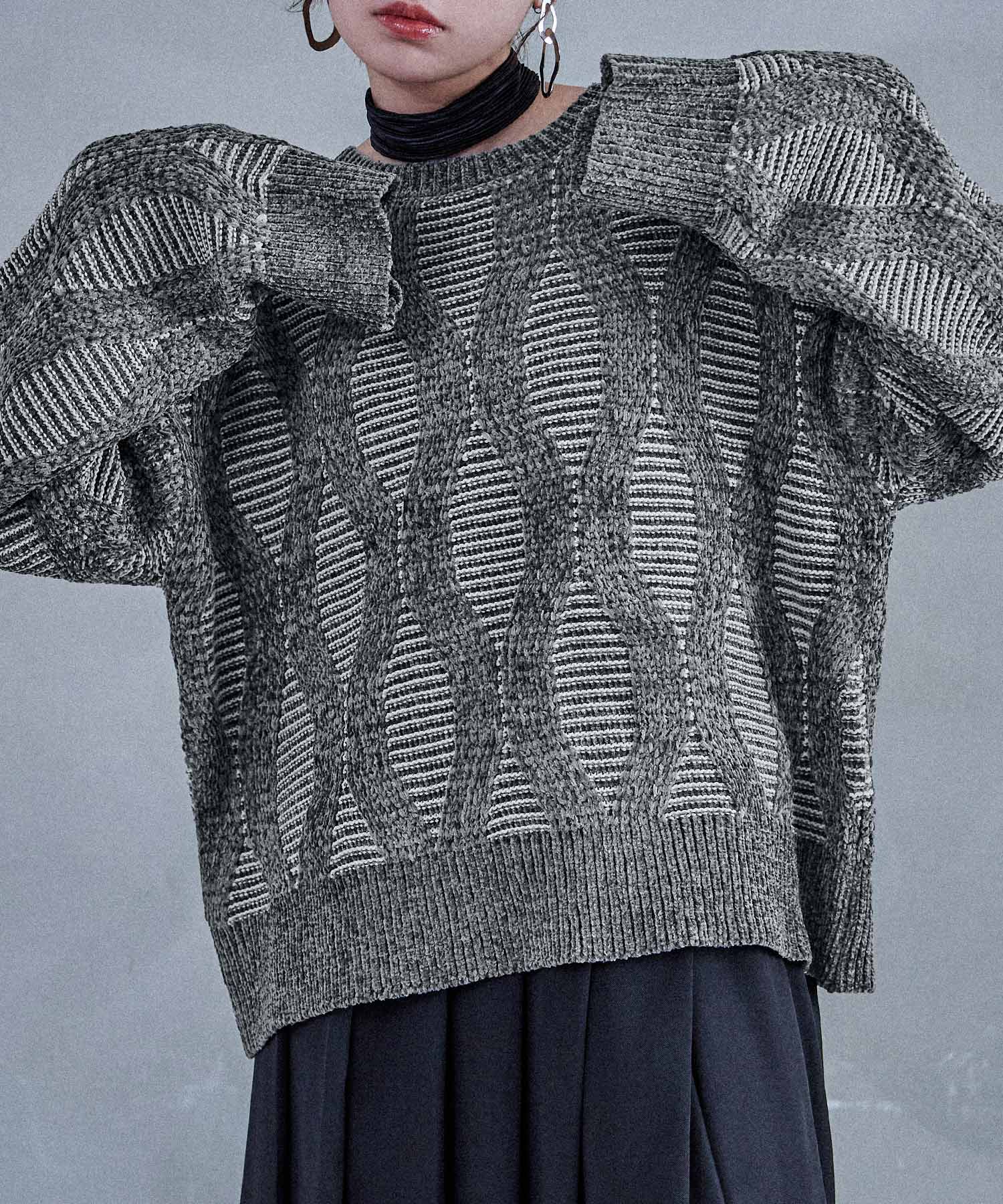 なみなみ柄 ニットプルオーバー セーター トップス 総柄　長袖 レディース 秋 冬 モード カジュアル 大人 ママコーデ ゆったり 大きめ 5,398円