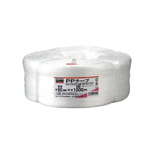 (まとめ) TRUSCO PPテープ 90mm×1000m 白 TPP-901000 1巻 (×5セット)