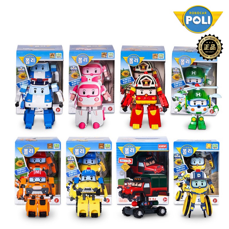 8種一括 Robocar Poli Super Plus Pack 4inch 8types ポリ ロイ エンバー ヘリー マーク バキー ポーチャー ドローニー 変形 ロボ おもちゃ キッズ ギフト