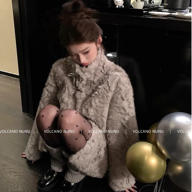 小火山 ヌヌ 月影乙女 スタンドカラー 先端染め エコファー ファーコート レディース 冬物 保温 ふわふわ コート マルチスタイル 大きいサイズ