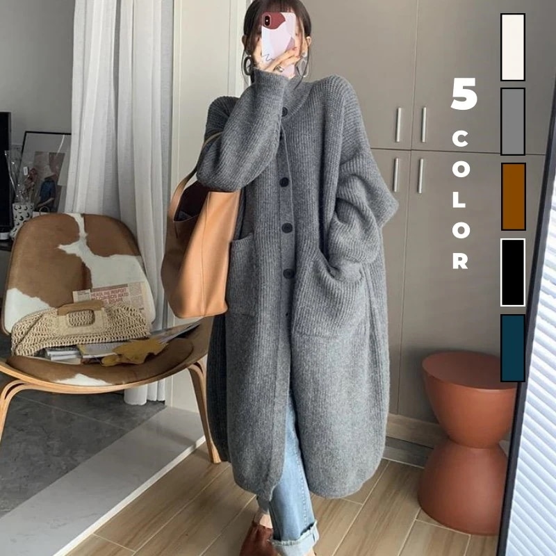 初秋 ニットカーディガン 韓国ファッション ロングカーディガン 体型カバー 暖かい セーター レディース 着痩せ 百掛け冬ニットトップス 秋アウター