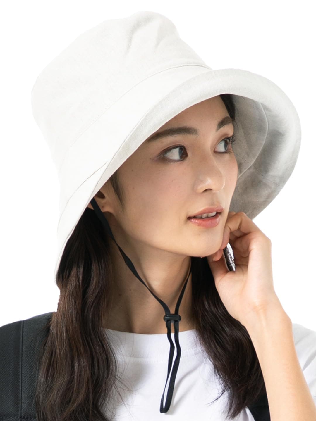 [QUEENHEAD] [クイーンヘッド]帽子 レディース UVカット 大きいサイズ 小顔 紐付き麻ポリブリムハット ハット つば広 紫外線対策 女優帽 (XLサイズ(61cm), オフホワイト)