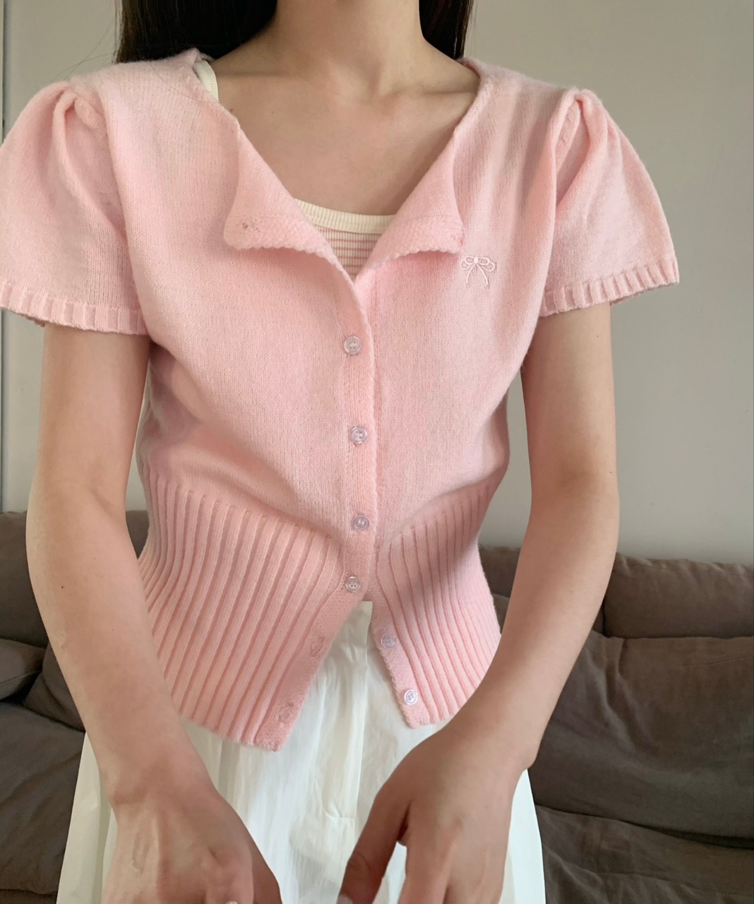 夏パフ半袖カーディガン