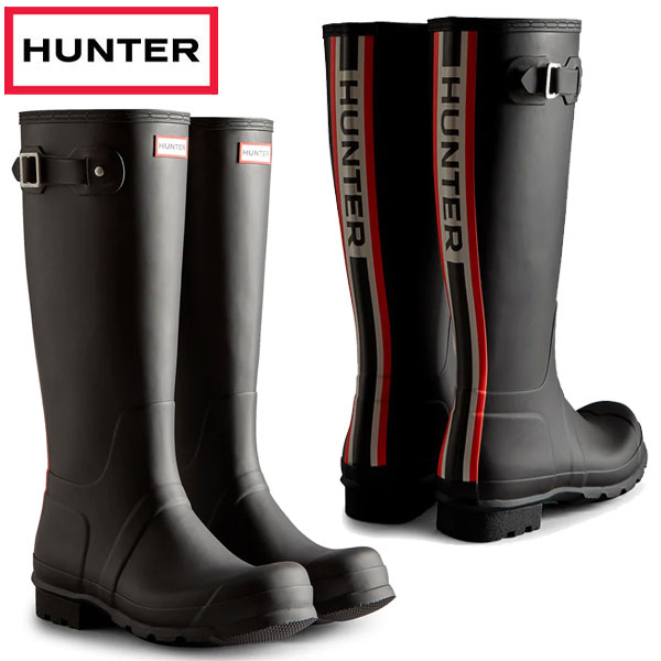 ハンター HUNTER メンズ オリジナル トール ハンター トリ カラー ロゴ バックストラップ ブーツ MFT9353RMA-BLK
