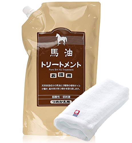 アズマ商事【お値段そのまま 今治タオル付き】馬油トリートメント 詰替え用１０００ｍｌ/ 旅美人 バーユ