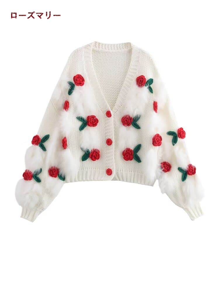 欧米風2024.10.10 秋冬 新作 Vネックシングル長袖セーターコート メリヤス 立体フラワーニットカーディガン 2409467