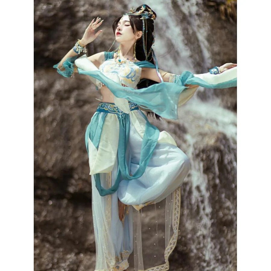 中華風アラビアン衣装 全身コスチューム 中国古代服装 漢唐古典舞踊 舞踊 仕女演目ダンス衣装 飛天 天女 仙女 コスプレ衣装 チャイナ服 中華民族ダンス衣装30%までに制限