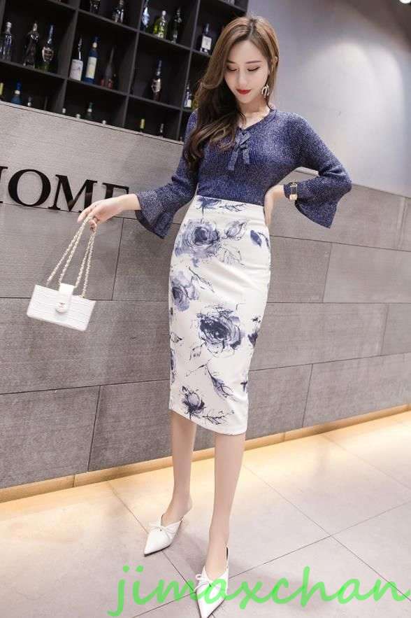 サマー 総丈63cmレディース 花柄 タイトスカート キシスカート ハイウエス ペンシルス